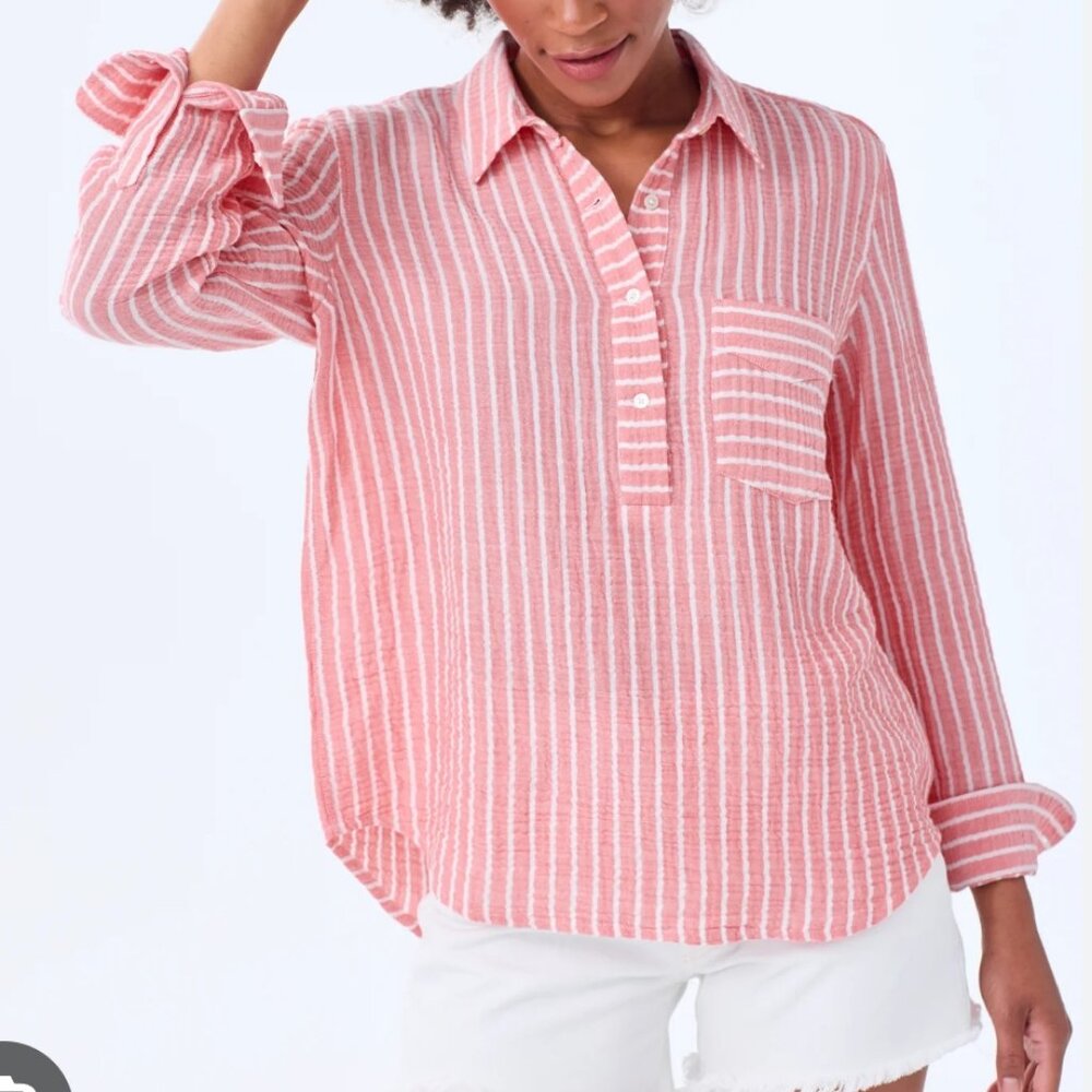 Alice Walk Striped Organic Cotton Cloud Top in Nantucket Red & White Stripe